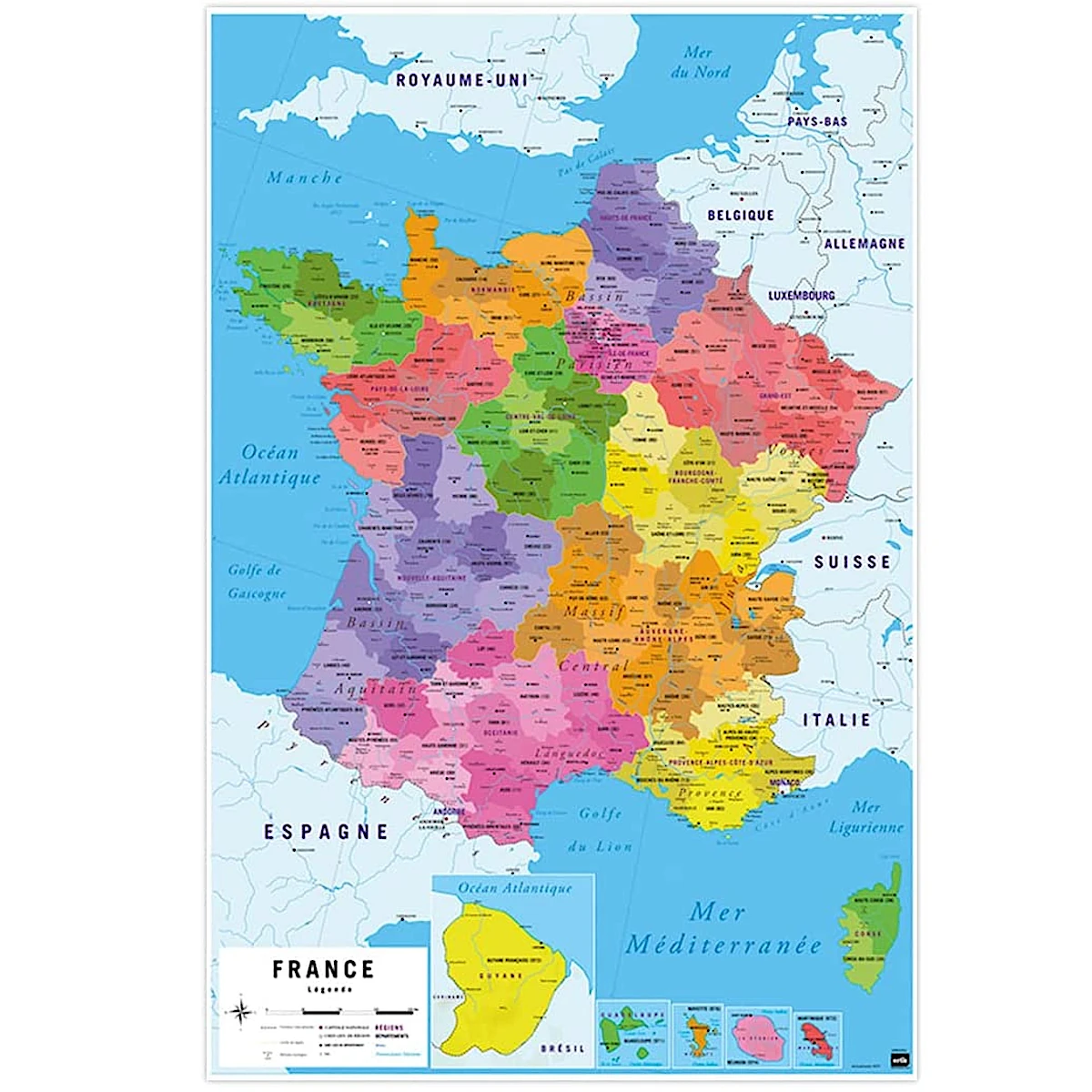 Carte de France Relief et hydrographie - Poster plastifié Grand format A0 -  Boutique