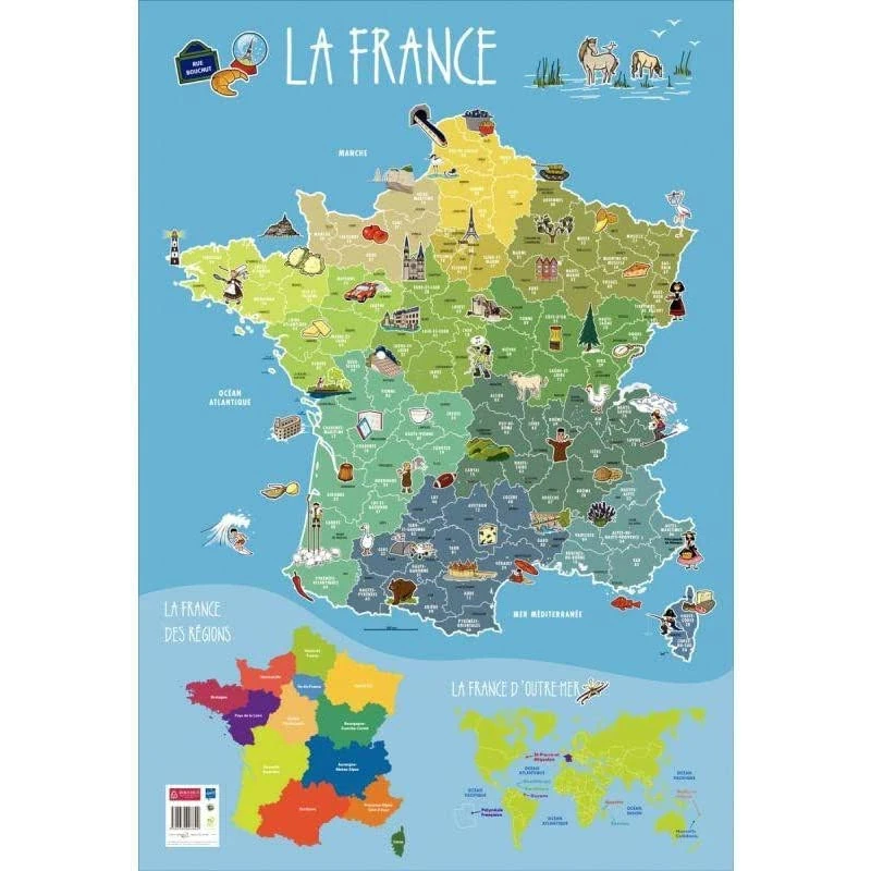 Carte France plastifiée départements  Cartes plastifiées murales France et  monde