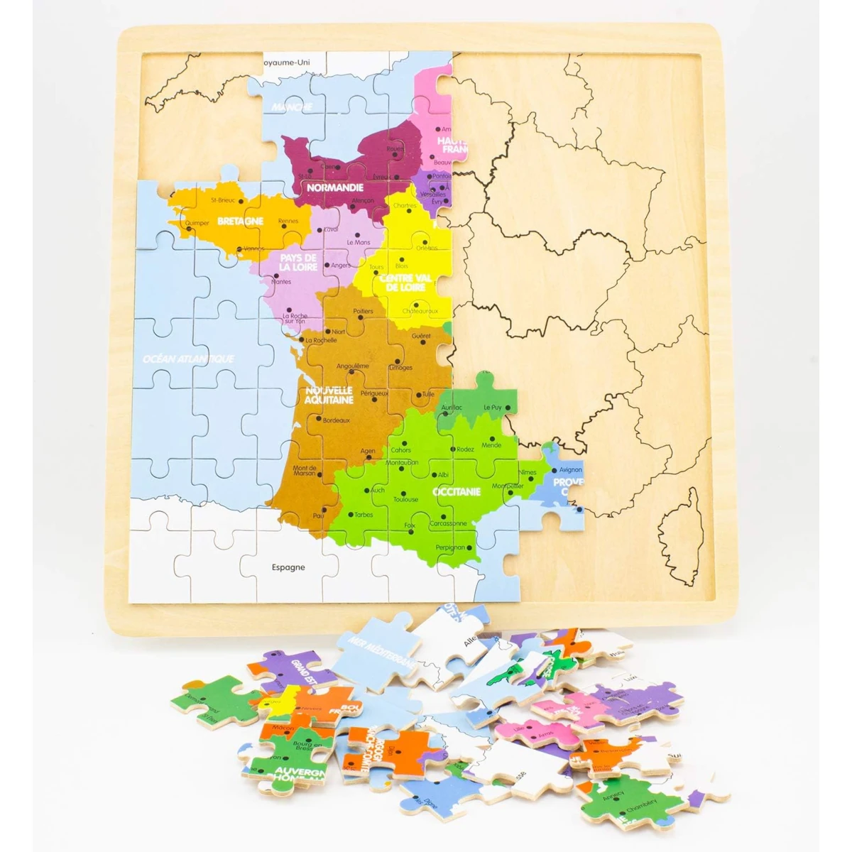 Carte de France en bois aimantée. Puzzle de la France